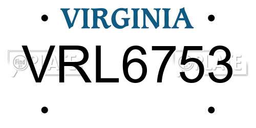 VRL6753 Virginia License Plate