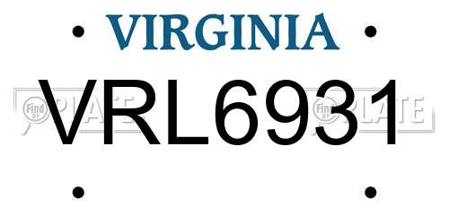 VRL6931 Virginia License Plate