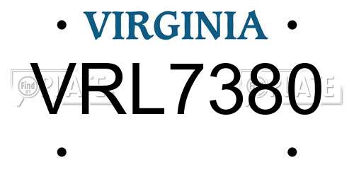 VRL7380 Virginia License Plate