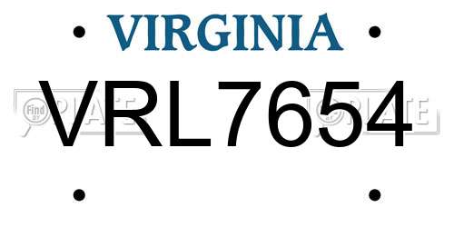 VRL7654 Virginia License Plate
