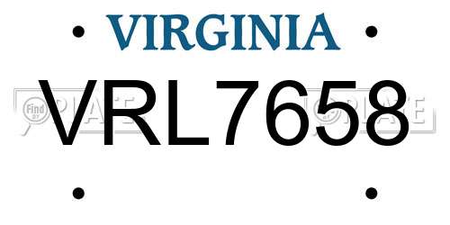 VRL7658 Virginia License Plate