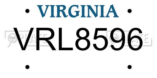 VRL8596 Virginia License Plate