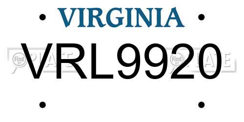 VRL9920 Virginia License Plate