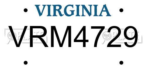 VRM4729 Virginia License Plate