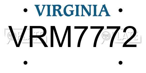 VRM7772 Virginia License Plate