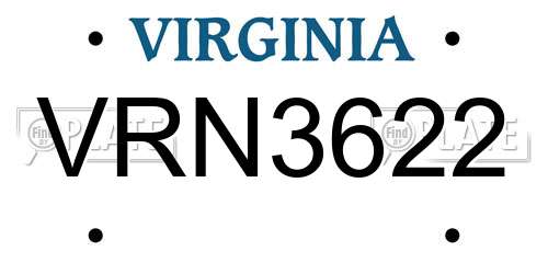VRN3622 Virginia License Plate