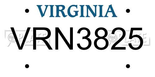 VRN3825 Virginia License Plate