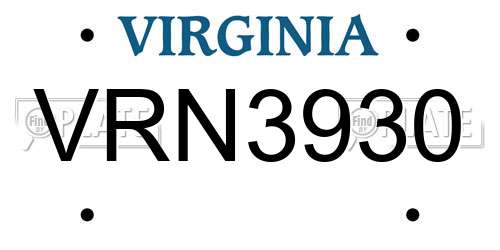 VRN3930 Virginia License Plate
