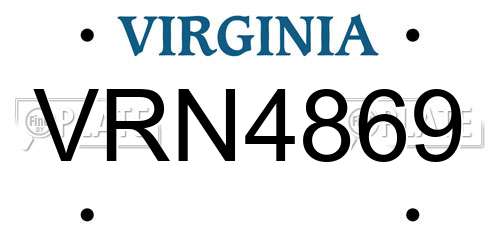VRN4869 Virginia License Plate