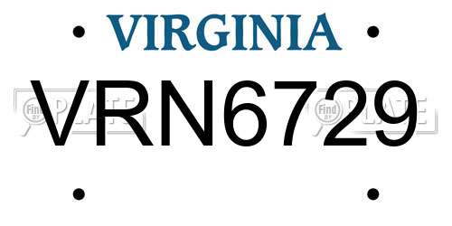 VRN6729 Virginia License Plate