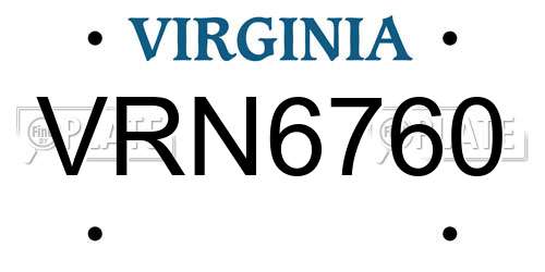 VRN6760 Virginia License Plate