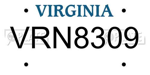 VRN8309 Virginia License Plate