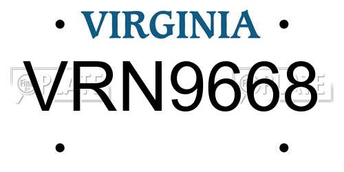 VRN9668 Virginia License Plate