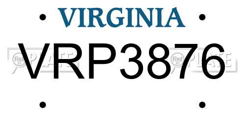 VRP3876 Virginia License Plate