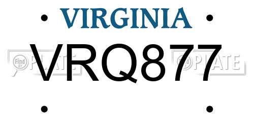 VRQ877 Virginia License Plate