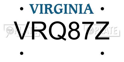 VRQ87Z Virginia License Plate