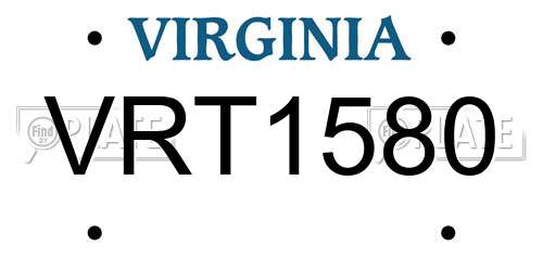 VRT1580 Virginia License Plate