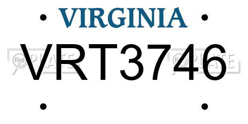 VRT3746 Virginia License Plate