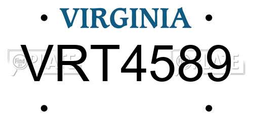 VRT4589 Virginia License Plate