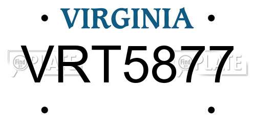 VRT5877 Virginia License Plate