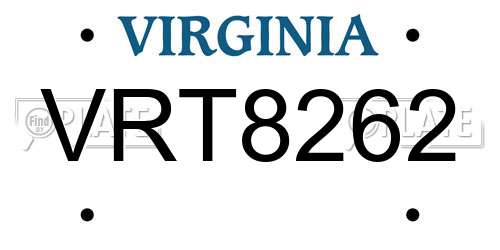 VRT8262 Virginia License Plate