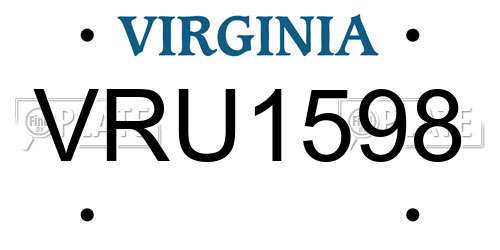 VRU1598 Virginia License Plate