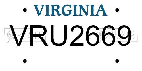 VRU2669 Virginia License Plate