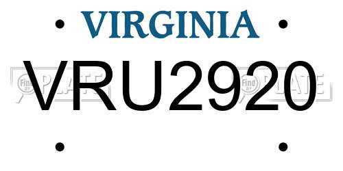 VRU2920 Virginia License Plate