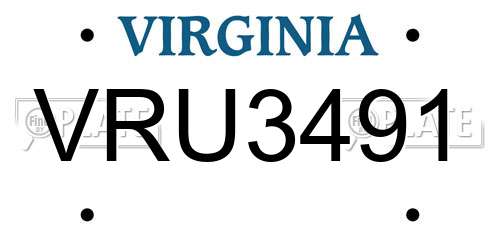 VRU3491 Virginia License Plate