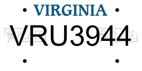 VRU3944 Virginia License Plate