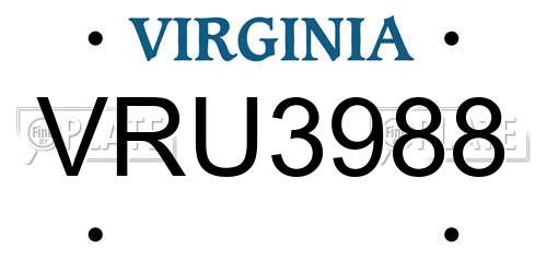 VRU3988 Virginia License Plate