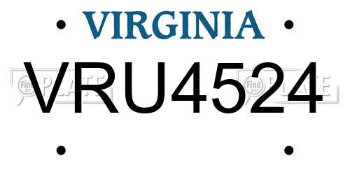 VRU4524 Virginia License Plate