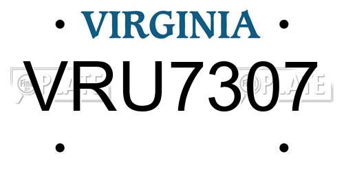 VRU7307 Virginia License Plate