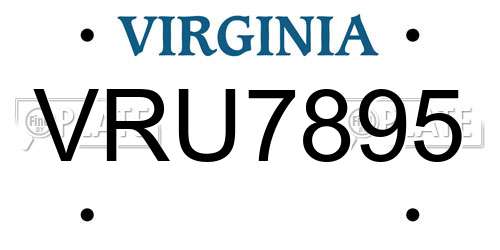 VRU7895 Virginia License Plate