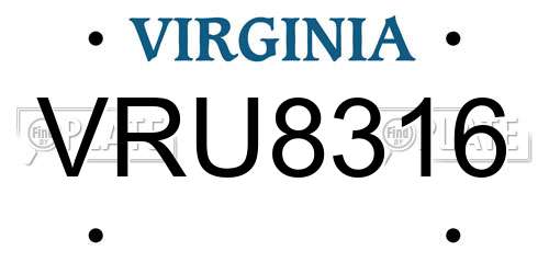VRU8316 Virginia License Plate