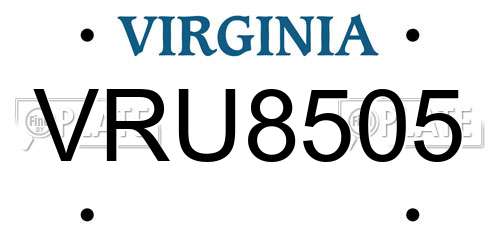 VRU8505 Virginia License Plate