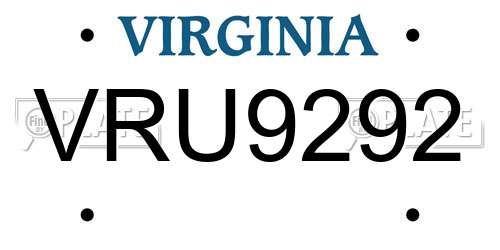 VRU9292 Virginia License Plate