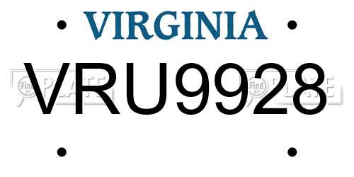VRU9928 Virginia License Plate