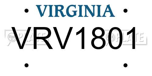 VRV1801 Virginia License Plate