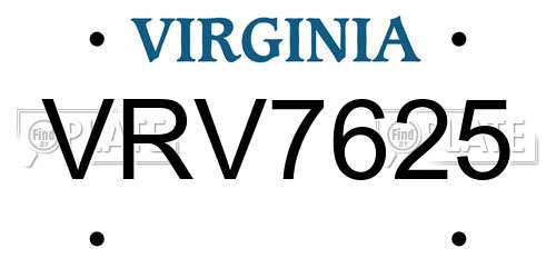 VRV7625 Virginia License Plate
