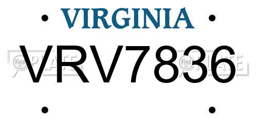 VRV7836 Virginia License Plate