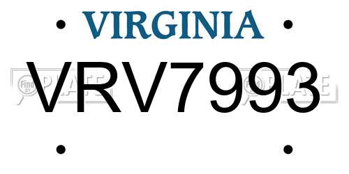 VRV7993 Virginia License Plate