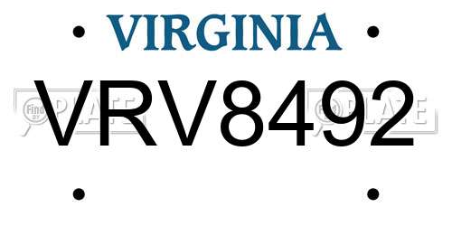 VRV8492 Virginia License Plate