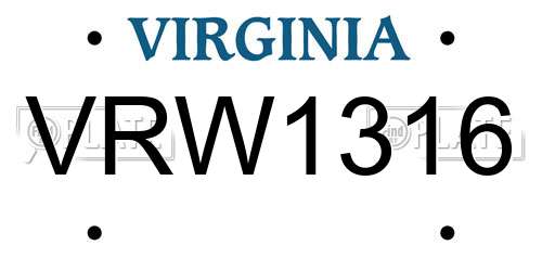 VRW1316 Virginia License Plate