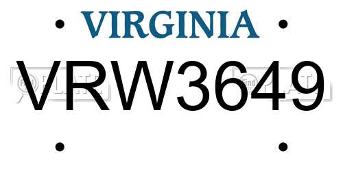 VRW3649 Virginia License Plate
