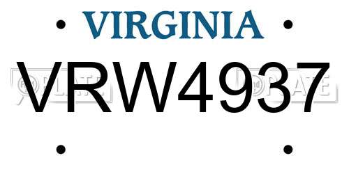 VRW4937 Virginia License Plate