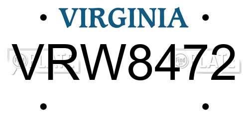 VRW8472 Virginia License Plate