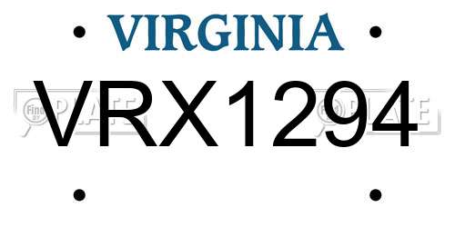 VRX1294 Virginia License Plate