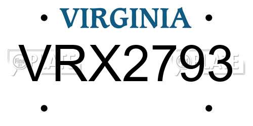 VRX2793 Virginia License Plate