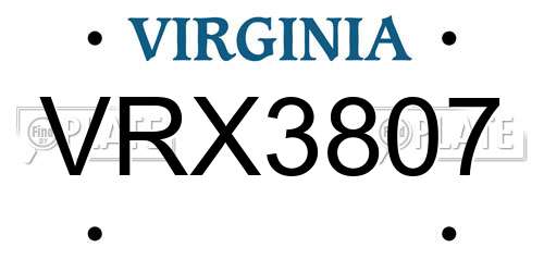 VRX3807 Virginia License Plate